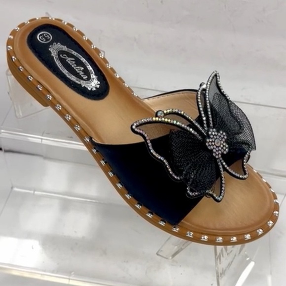 Italina Pink Single Strap Silver AB Rhinestone Butterfly Studded Flatform Sandal - Picture 6 of 7